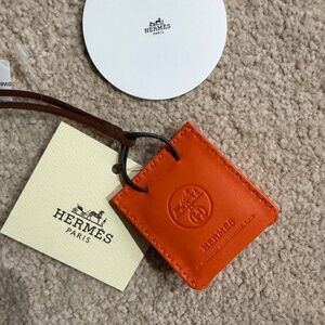 New Hermes Orange Milo Lambskin Shopping Bag Charm